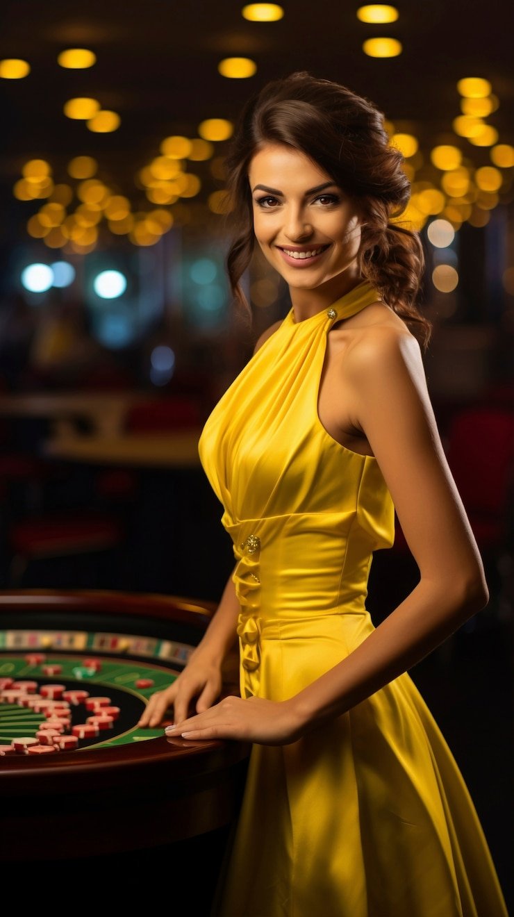 Dealer profesional menyajikan kartu di meja Texas Hold'em Bonus